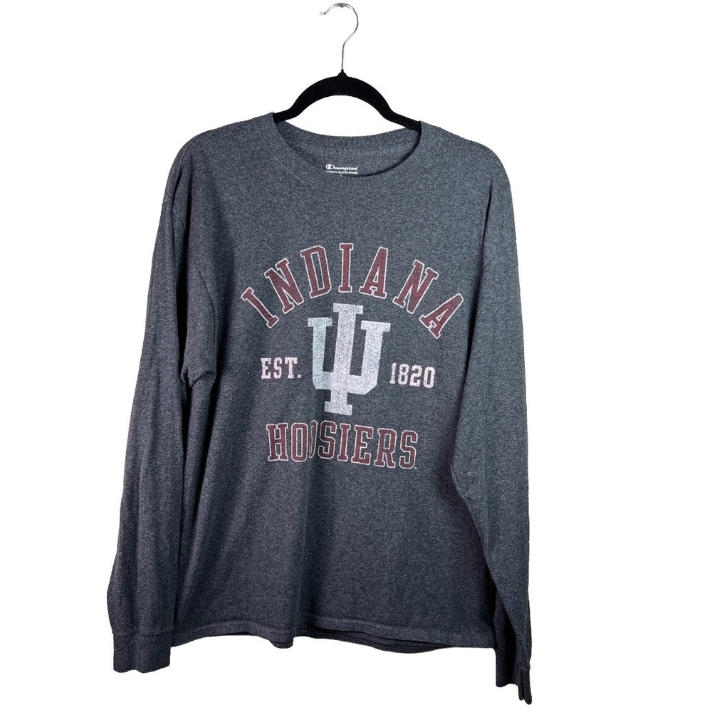 Champion Indiana Hoosiers Long Sleeve Shirt Men's Large Charcoal Preppy